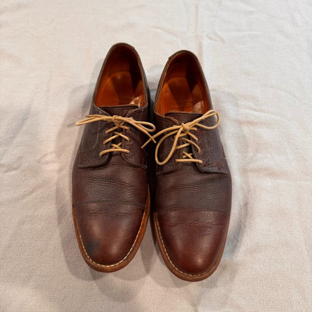 Allen Edmonds 9.5-D US Dark Brown Oak Street Cap Toe Derby Mens Dress Shoes Kudu